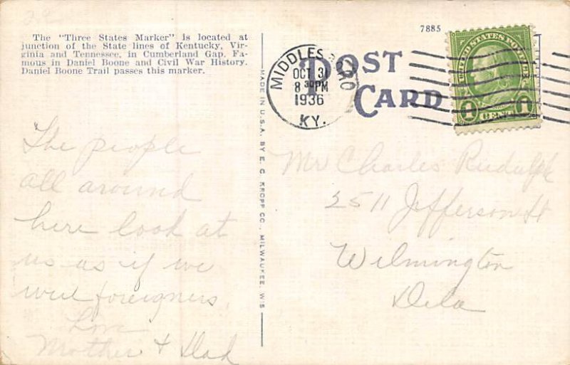 Three States Marker Middlesboro KY