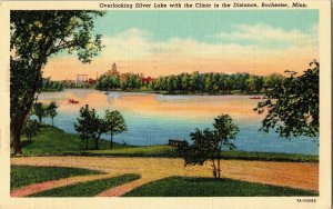 Overlooking Silver Lake Clinic Distance Rochester Minn Linen Postcard Cancel 1c 