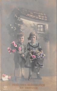 BG8990 boy and girl flower  geburtstag birthday greetings germany