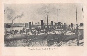 TORPEDO BOATS NORFOLK NAVY YARD VIRGINIA MILITARY POSTCARD (c. 1905)