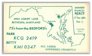 Postcard QSL Radio Card From Bethesda Maryland KCG 2419 KMI 0347 