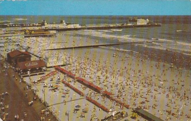 New Jersey Atlantic City Aerial View Showing Beach bathers & Steel Pier 1955