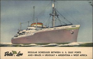 Delta Line Ocean Liner Steamer Steamship Linen Vintage Postcard
