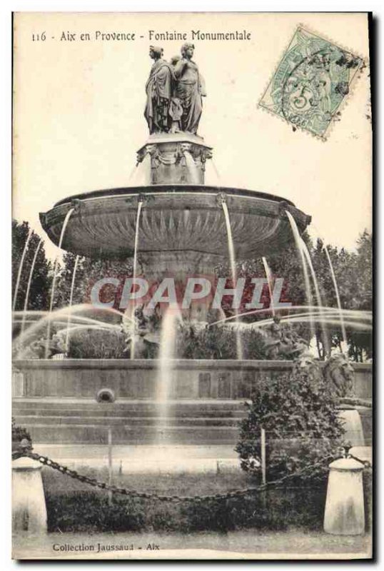 Old Postcard Aix en Provence Monumental Fountain