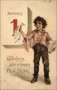 New Year Little Boy Calendar TUCK #12 Frances Brundage c1910 Postcard