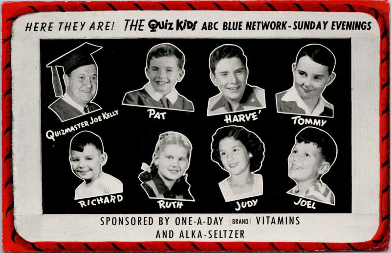 The Quiz Kids ABC Blue Network One A Day Vitamins Alka-Seltzer AD Postcard E50