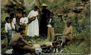 Hawaiians Pounding Poi - Honolulu