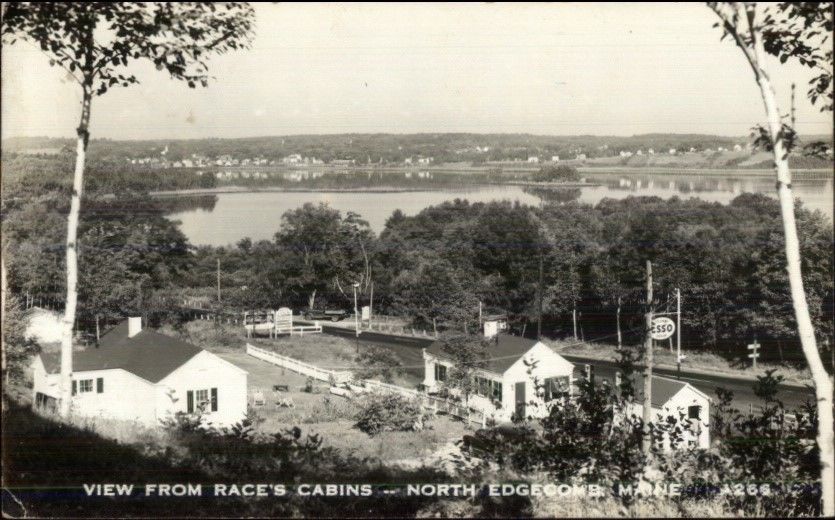 North ME From Race's Cabins Esso Gas Station Real Photo