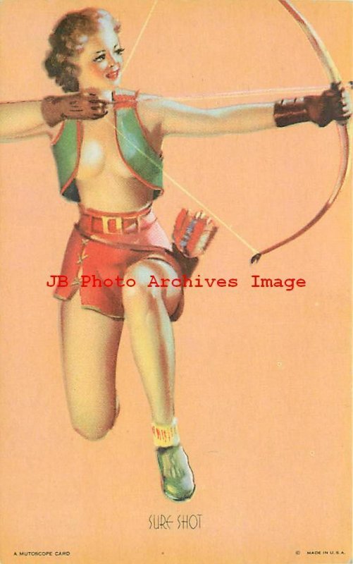 Mutoscope Card, Pin-Up, Sure Shot, Woman with Bow & Arrow