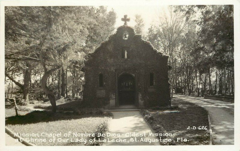 Cline RPPC 2-D-626 Mission Chapel Nombre de Dios Sheine our Lady of LaLeche FL