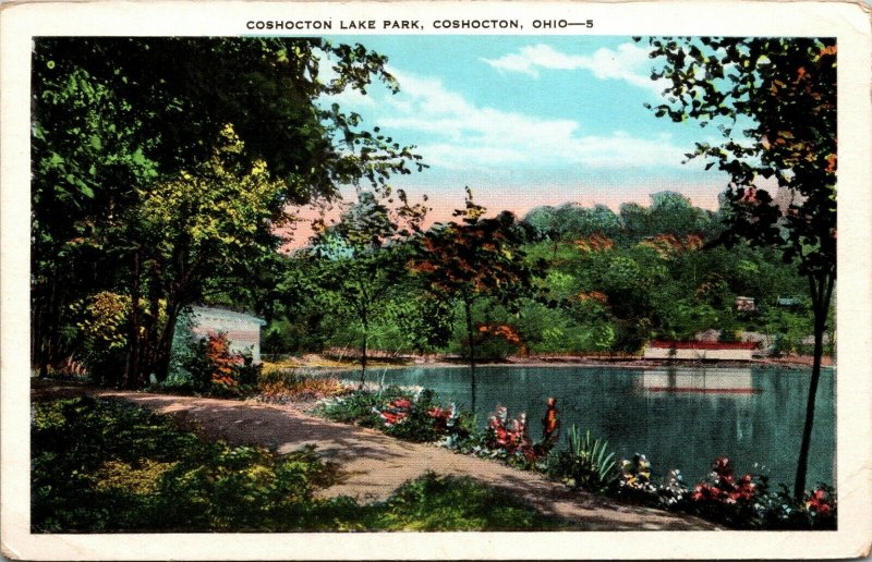 VINTAGE Postcard - OH Coshocton Lake Park Vintage View B1 - WHITE BORDER
