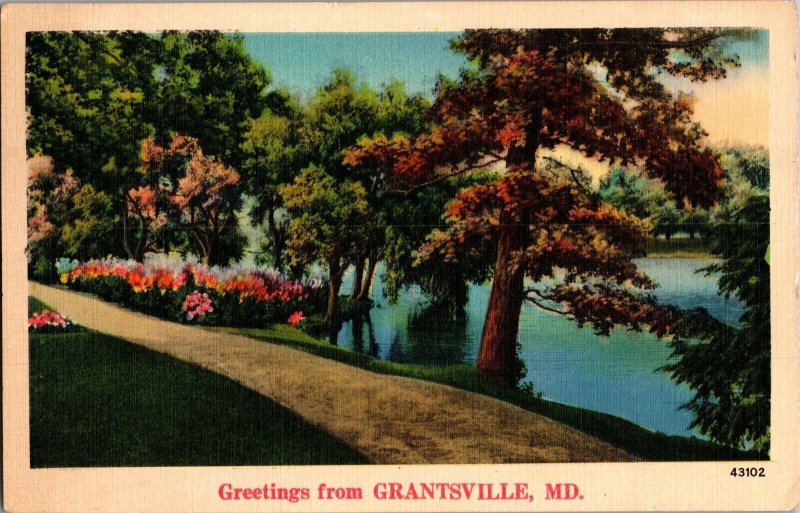 Scenic, Greetings from Grantsville MD c1940s Vintage Postcard L66