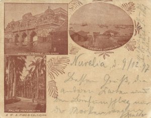 ceylon, COLOMBO, Harbour, Hindu Temple, Palm Trees (1897) Court Card Postcard