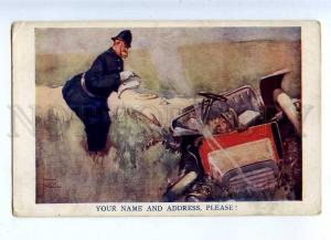 233467 COMIC road accident POLICEMAN by Lawson WOOD Vintage PC