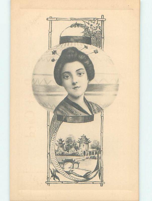 Pre-Linen PRETTY JAPANESE GEISHA GIRL - JAPAN INTEREST HJ4031-22