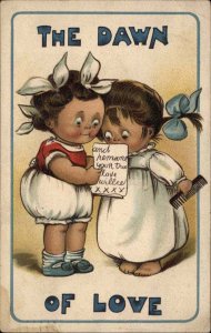 Valentine Little Girl and Boy with Love Letter c1910 Vintage Postcard