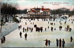 Postcard Winter Scene at Lincoln Park, Boathouse in Chicago, Illinois