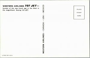 Advertising, Western Airlines Boeing 707 Jet Vintage Postcard A57 