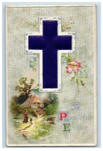 c.1910 Winsch Back Silk Cross Easter Vintage Postcard P51