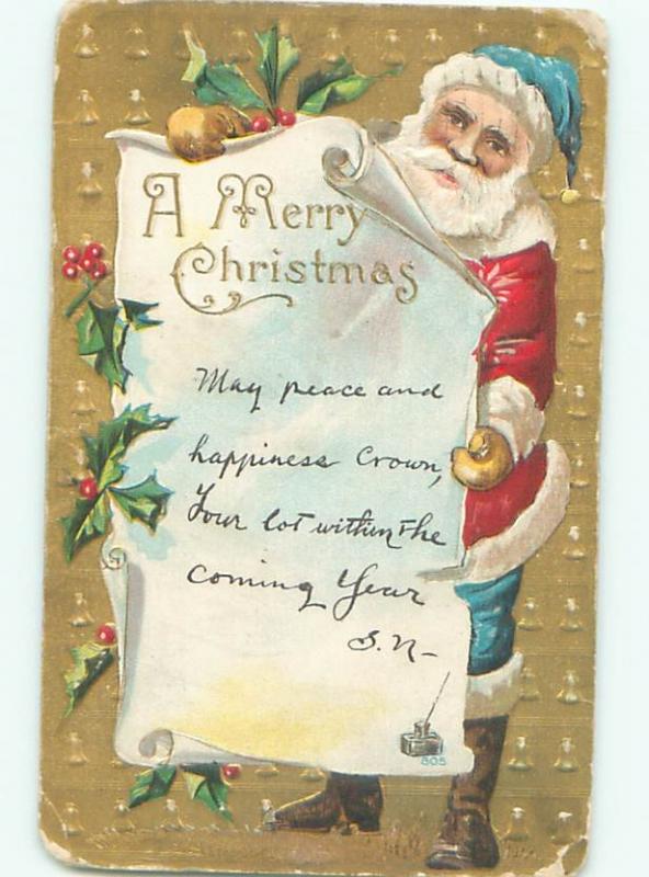 Pre-Linen Christmas SANTA CLAUS WEARING BLUE PANTS AND HAT AB4932