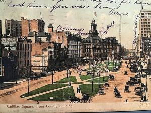 Postcard 1906 View of Cadillac Square from County Building, Detroit,MI. U2