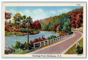 1945 Greetings From Sherburne River Lake Grove Highway Road New York NY Postcard 