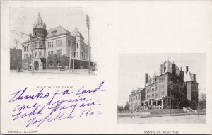 Topeka Kansas Rock Island Depot Sante Fe Hospital c1905 Postcard H55 *as is