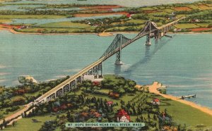 Vintage Postcard 1930's Mount Hope Bridge Near Fall River Massachusetts FRNC