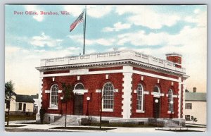 Baraboo Wisconsin~Post Office~Square Bldg w/Quoins At Corners~Vintage Postcard