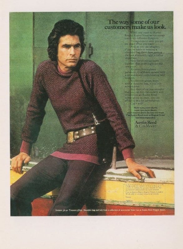 Austin Reed 1970s Glam Rock Mens Fashion Advertising Postcard