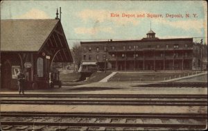 Deposit New York NY Erie RR Train Depot Station c1910 Postcard