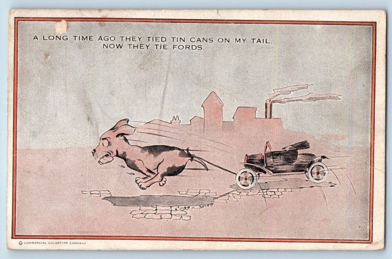 Cobb Shinn Signed Postcard Anti Ford Dog Pulling Car Maynard Minnesota MN 1916