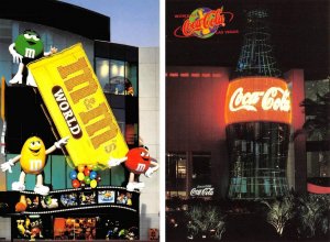 2~4X6 Postcards  Las Vegas, NV Nevada  M&M'S WORLD STORE & WORLD OF COCA COLA