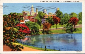 Postcard MO Kansas City - Skyline from Penn Valley Park
