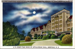 Postcard NC Asheville - Night-Time Scene of Appalachian Hall