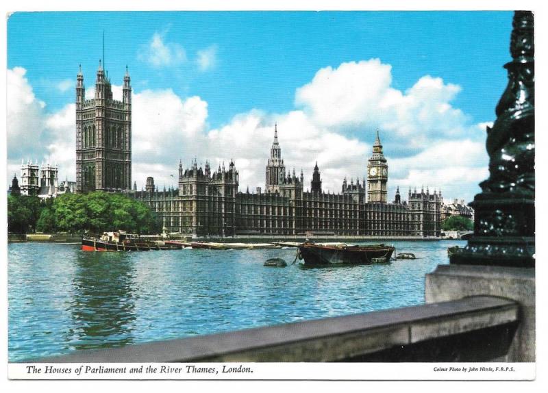 London Houses of Parliament Thames River John Hinde Postcard