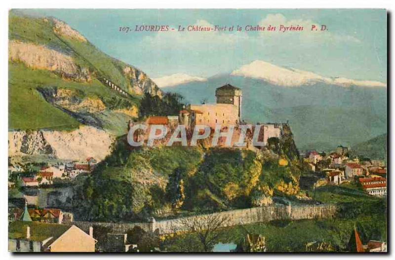 CPA Lourdes le Chateau Fort et la Chaine des Pyrenees 