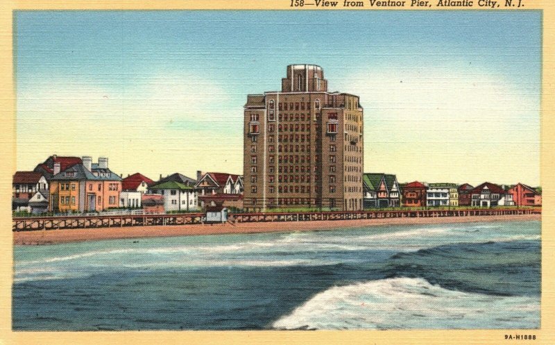 Vintage Postcard 1920's View From Ventnor Pier Atlantic City New Jersey N. J.