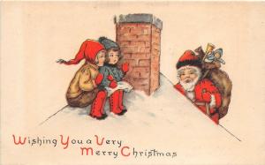 F64/ Santa Claus Merry Christmas Postcard c1910 Kids Chimney Toys 5