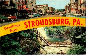 Greetings from Stroudsburg PA Multi View Main Street, Falls Vintage Postcard G22