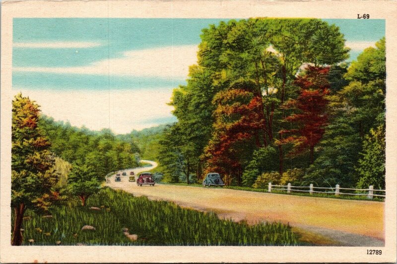 Old Country Road Cars September WB Postcard VTG UNP Unused Vintage 