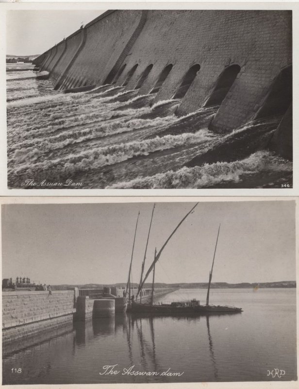 The Asswan Dam River Egypt 2x Vintage Real Photo Postcard s