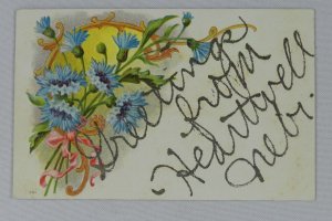 Bright Blue Flowers with Greetings from Heartwell, Nebraska - Vintage Postcard