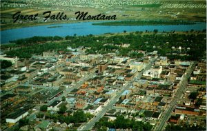 Postcard MT Great Falls Aerial View Missouri River in the Background 1960s K54