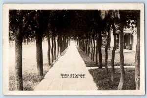 Larimore North Dakota ND Postcard RPPC Photo Third St. Walk Tree Lined c1910's