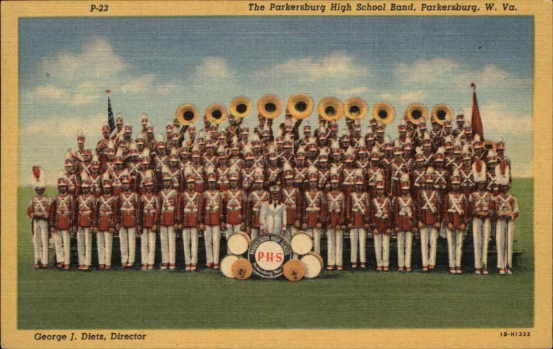 Parkersburg West Virginia WV High School Band 1940s Linen Postcard