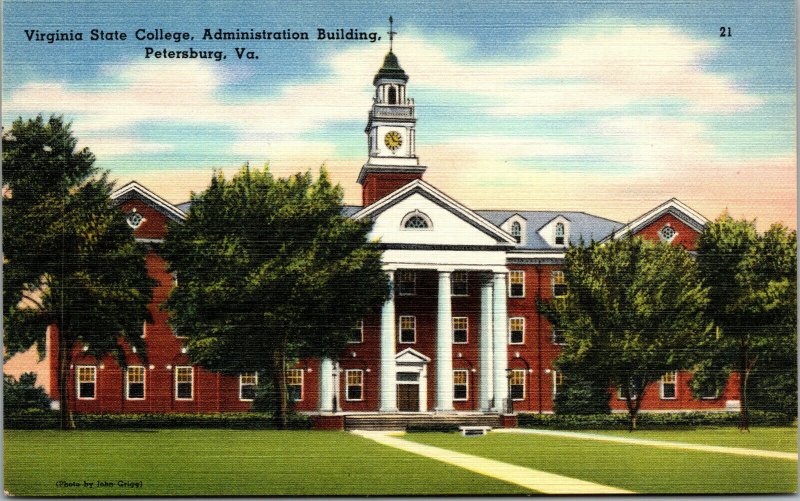 Vtg 1930's Virginia State College Administration Building Petersburg VA Postcard