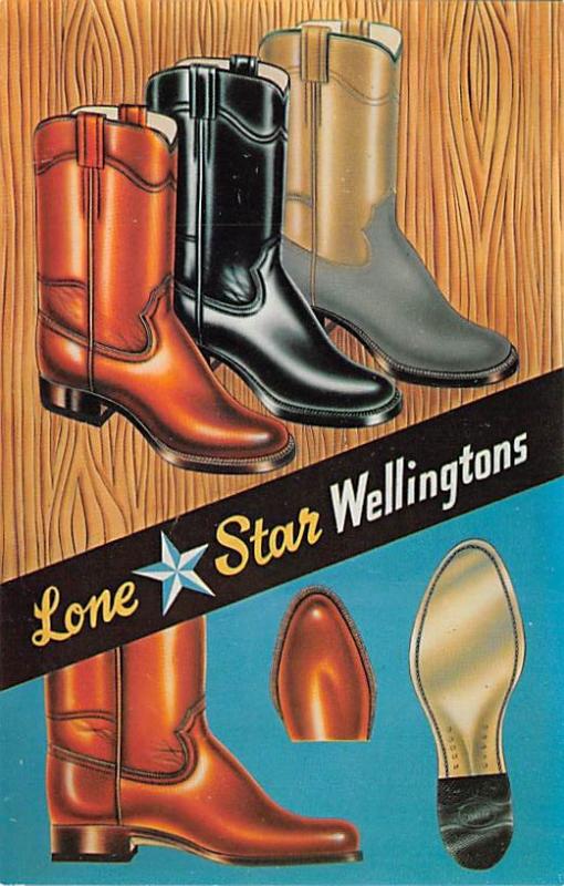 Advertising Post Card Wellingtons 126 Glass St. Dallas Texes Unused