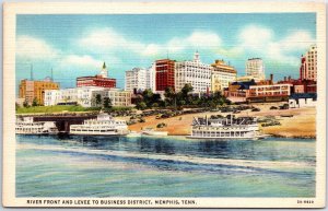 VINTAGE POSTCARD RIVER FRONT AND LEVEEE TO BUSINESS DISTRICT MEMPHIS TENNESSEE