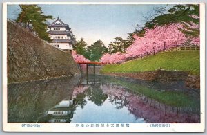 Tenshukaku Japan 1950s Postcard View Of Cherry Blossoms